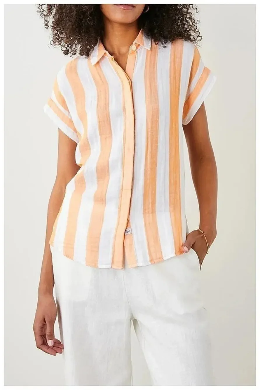 Rails Jamie Orange Ortona Stripe Top Womens Small Short Sleeve Organic Cotton